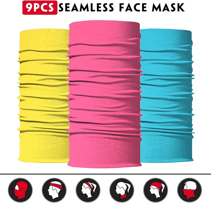 Venswell Neck Gaiter Face Mask Men Women,Seamless Bandana Rave Face Cover Scarf Mask,Balaclava,Headband, Head Wrap,Headwear
