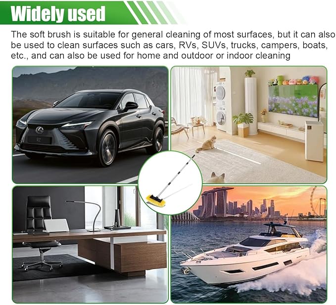 59" Car Wash Brush with Long Handle, No Scratch Soft Bristle Cleaning Brush, Extendable Windshield Cleaner Tool, Car Cleaning Kit for Boat, RV, Truck, House Siding, Solar Panel (Yellow)