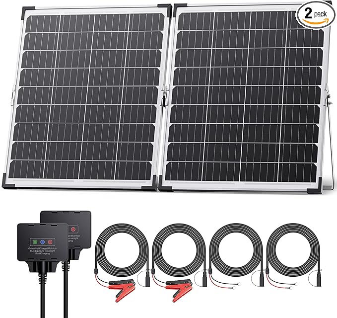 60W 12V Solar Trickle Charger, 2PCS 30W 12V/24V Solar Battery Charger with Smart Controller, IP68 Waterproof Solar Panel Kit for Car Boat Lawn Mower Marine Dump Trailer