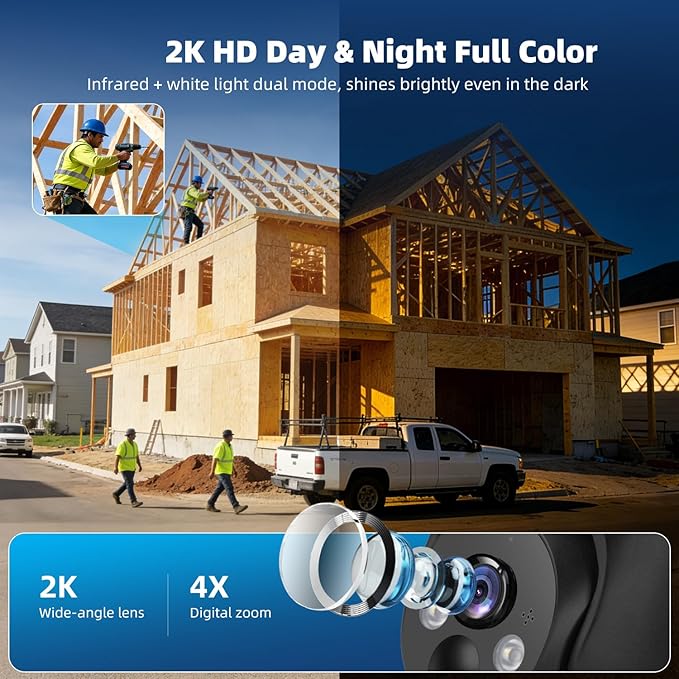 4G LTE Cellular Security Cameras Solar Powered No WiFi Security Camera Outdoor Wireless Built-in SIM Card 2K Color Night Vision 360° View Motion Detection 2-Way Audio 2 Packs