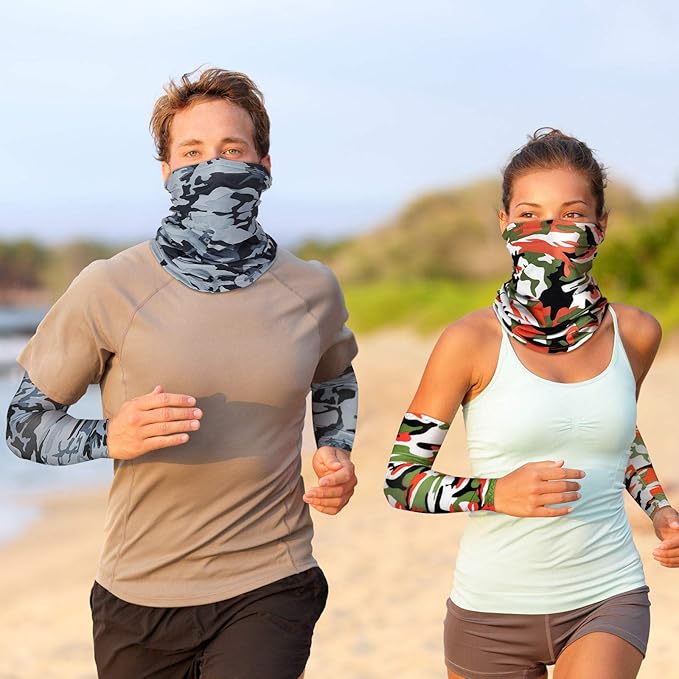 12 Sets UV Protection Face Covering Neck Gaiter Scarf and Ice Silk Cooling Arm Sleeves for Summer
