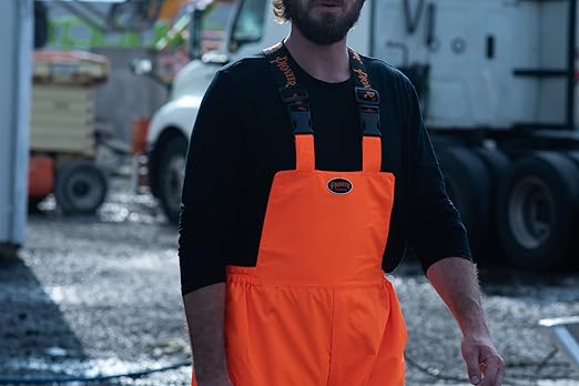 Pioneer Hi Vis Ripstop Waterproof Bib Pants/Overalls for Men - Reflective Safety Work Rain Pants - High Visibility Orange