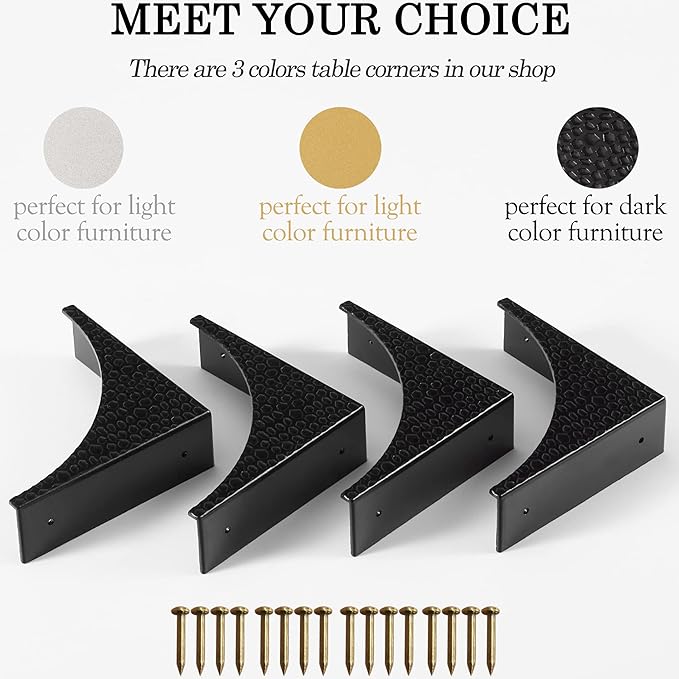 Black Metal Corner Guards Decorative Wood Funiture, 2.56'' Box Corner Protectors, Metal Table Corners, Antirust Zinc Alloy Desk Edge Cover Brackets with Nails(4Pcs)
