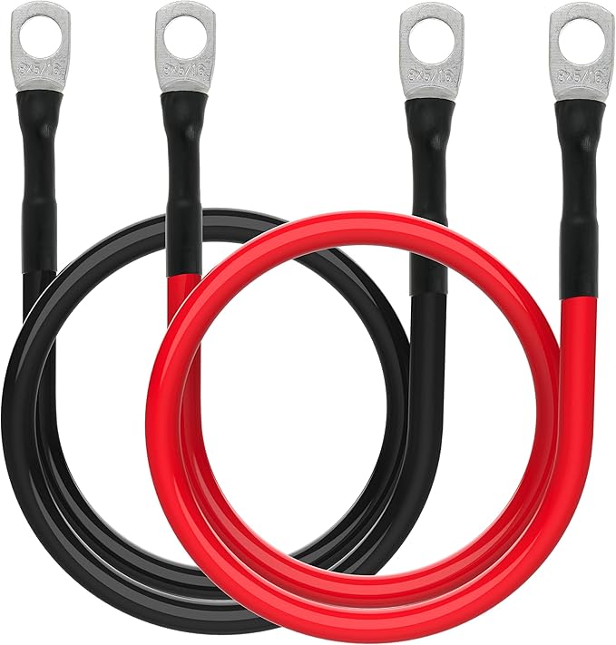 8 AWG Battery Cable 8 Gauge Power Inverter Cables with 5/16 Inch Lugs Both Ends for Solar Boat Marine RV Car 2 Pack (2FT)