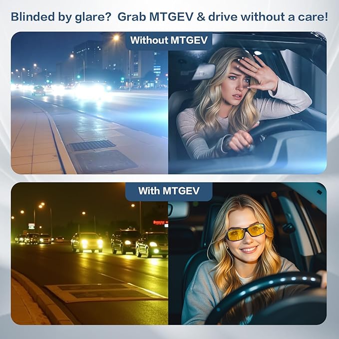 Night-Driving-Vision-Glasses Men-Women Anti-Glare - Polarized Fit Over Prescription Glasses, Night Vision Glasses for Driving,Night time,Matte Black Frame,Yellow Lens