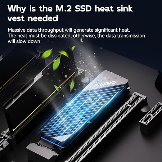 MAIWO M.2 SSD Heat Sink Cooler for 2280 SSDs Double-Sided Heatsink with Thermal Silicone Pad for PC NVMe M2 SSD, Aluminum Alloy Shell, 5mm Thickness