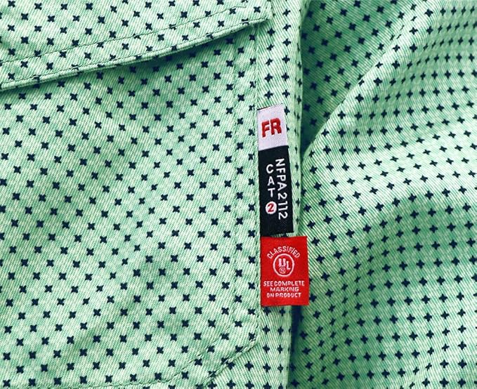BOCOMAL FR Shirts for Men Printed Plaid Flame Resistant Clothing 6.5oz Cotton Button Up Welding Shirts NFPA2112 CAT2