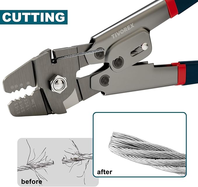 328ft Wire Rope Crimping Tool Kit with Built-in Cutter, 1/16" Stainless Steel Wire Rope Cable with 210PCS Aluminum Crimping Loop Sleeve, 50PCS Thimble for Railing, Decking, Picture Hanging