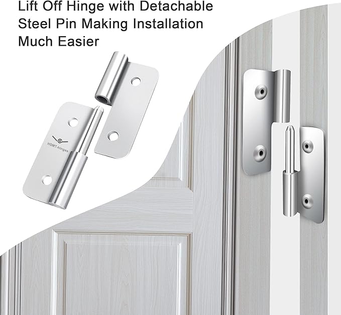 2.5 Inch Lift Off Hinges, Stainless Steel 304 Small Slip Joint Flag Hinge, Removable Hinges for Wooden Metal Doors, Cabinet Doors, Metal Boxes and More (Right Handed, 4 PCS)