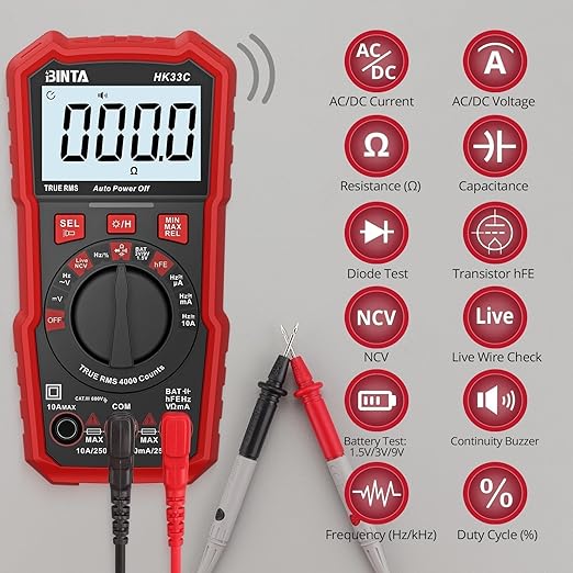 BINTA Digital Multimeter 4000 Counts TRMS NCV Auto-Ranging Voltmeter Multimeter Tester | AC/DC Current Voltage Meter | Measures Voltage, Resistance, Capacitance, Duty Ratio, Continuity for Automotive