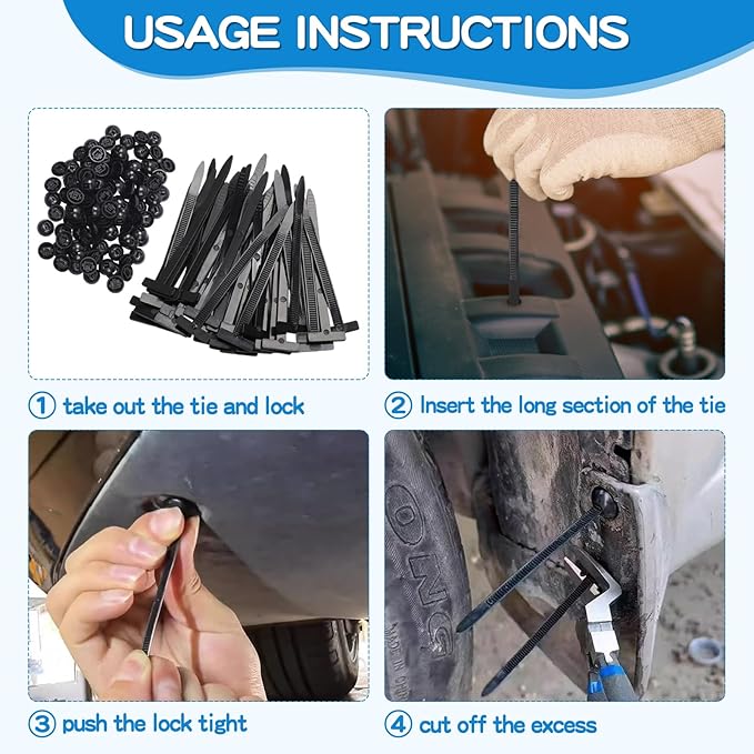 300 PCS Plastic Universal Cable Tie Buckle Heavy Duty Self-Locking Zip Ties Holder New Multifunctional Cable Tie Buckle for Car Daily Repair for Car Fender Trunk Repair