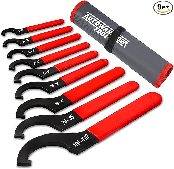 9Pcs Coilover Spanner Wrench Set, Adjustable Shock Wrench Universal Carbon Steel Spanners for Most Coil Over Shock Adjustments