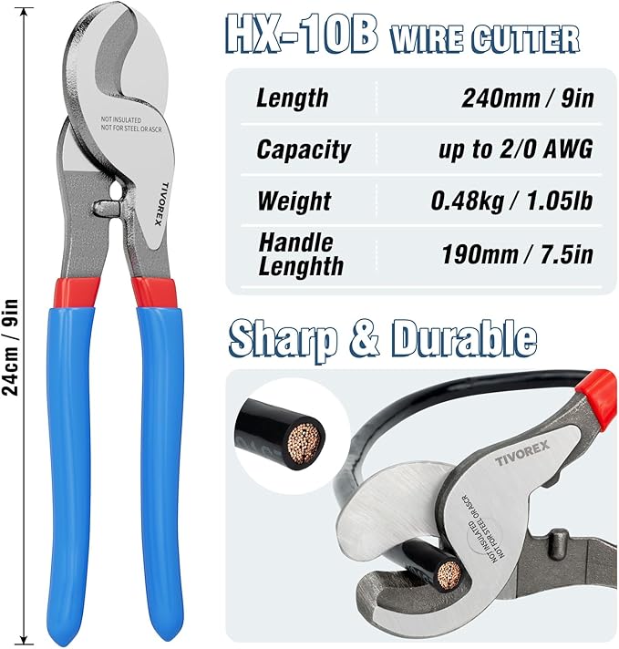 Battery Cable Lug Crimping Tool for AWG 10-1/0 Electrical Lug, with Cable Cutter 64pcs Ring Terminals and 70pcs Heat Shrink Tubing