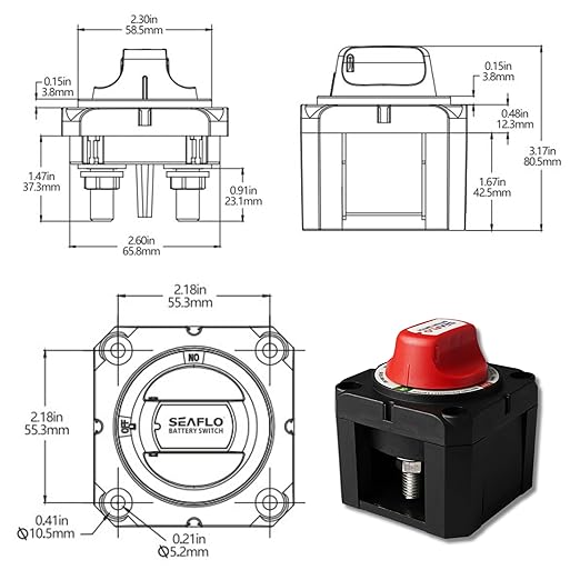SEAFLO 12V/24V/48V Battery Disconnect Switch Isolator Switch for Marine, Boat, Car, RV, and ATV Vehicles (On/Off)