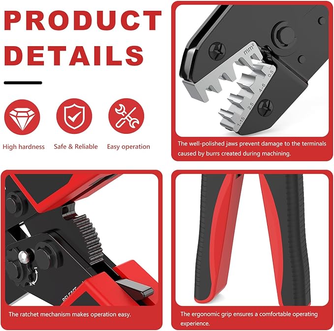 Newdeli Wire Crimping Tool for Non Insulated Open Barrel Terminals Receptacles - AWG 20-10 Ratchet Wire Crimper Open barrel Crimping Tool Electrical Connectors Ratcheting Crimping Plier Crimp Tool