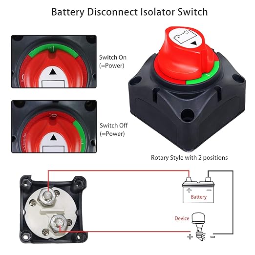 Battery Disconnect Switch, Gioyonil 12-48V Master Power Cut Shut Off Isolator 275Amps Camper Travel Trailer Switch for Car RV ATV Boat Marine Truck, 2 Pack