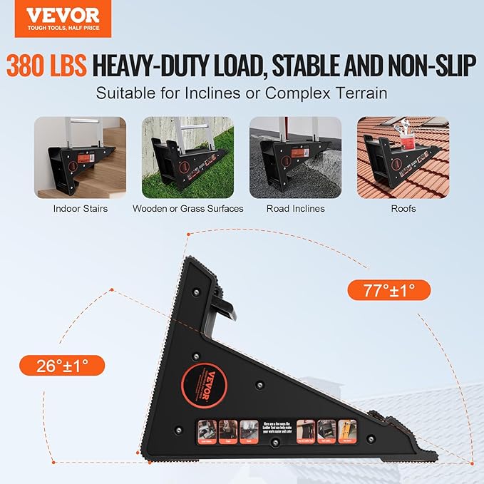 VEVOR Ladder Levler, 380lbs Load PP Ladder Leveling Tool, Pitch Hopper, Stair Ladder Stabilizer with Storage, Easy to Use Stable Platform for All Surfaces,Extension Ladder Accessory for Uneven Ground