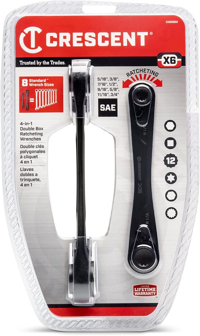 Crescent 2 Piece X6™ 4-in-1 Black Oxide Spline Ratcheting SAE Wrench Set - CX6DBS2 (Pack of 12)