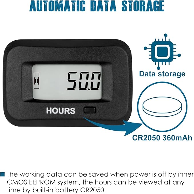 Runleader Digital Maintenance Hour Meter,AC/DC 5V to 277V for ZTR Lawn Mower Tractor Generator Motorcycle RV Motorhome Milling Machine etc.