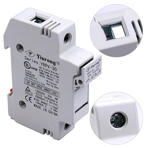 ZOOKOTO 1 PCS Solar Fuse Holder 25A 1000V DIN Rail Mount Fuse Holder 1 Pole White Plastic Housing