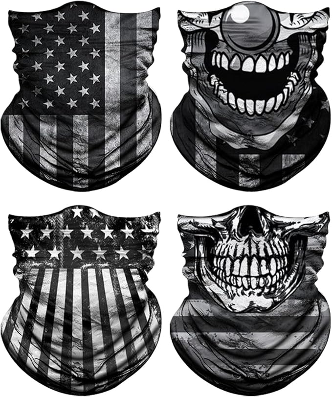 4Pack Neck Gaiter for Men Women Face Cover Mask Head Wrap Balaclava Headwear Bandana Headband Magic Scarf