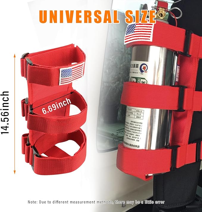 Ziciner Fire Extinguisher Holder 2.5-3LB Adjustable Roll Bar, American Flag Pattern Extinguishers Strap Bartact, Universal Car Accessories for Cars, SUVs, Trucks, and More (Red)