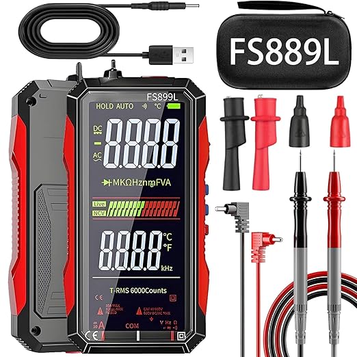 2026 Upgraded Smart USB Rechargeable Digital Multimeter, FS899L Multimeter, Auto Digital Display Tester, Measures Voltage Current Resistance Diodes Continuity Duty-Cycle Capacitance Temperature