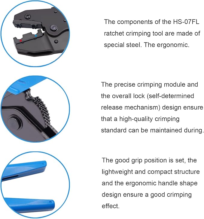 smseace Flag Terminal Crimper AWG 22-14 (0.5-2.5mm²) Electrical Crimping Tool for right angle spade connector Ratchet Terminal Crimper