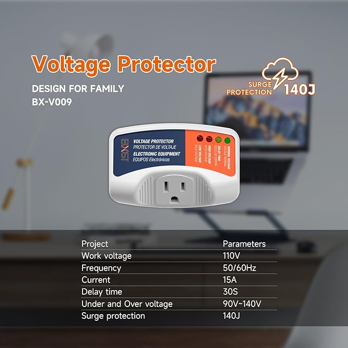BXST One Outlet Plug in Voltage Protector for Home Protects Against High and Low Voltage Surge Protector for Refrigerator/TV/PC 120V 1800W (1 Pack)…
