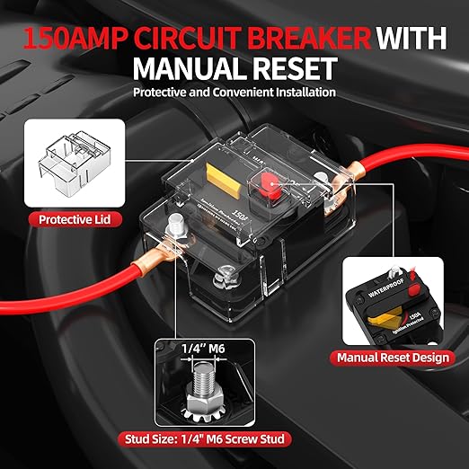 150 Amp Circuit Breaker with Manual Reset, Waterproof DC 12V-48V Breaker for Power Inverter, Winch, Solar System, RV, 150A 12V Circuit Breaker & Battery Disconnect