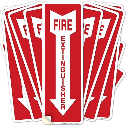 Fire Extinguisher Sign, (12 Pack) 4x12 Inches, 4 Mil Vinyl Decal Stickers UV Protected, Made in USA