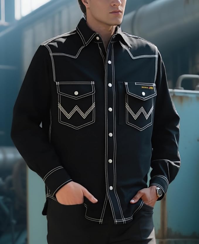 BOCOMAL FR Welding Shirts Heavyweight Stretch Canvas Snaps Down Reinforced Stitching Western Style Fire Resistant Jackets