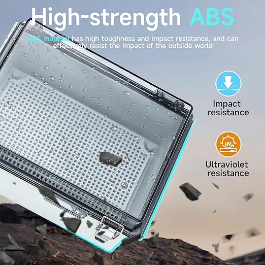 Large Waterproof Electrical Junction Box, IP67 Waterproof Clear ABS Plastic Enclosure Boxes for Outdoor Network Enclosure with Hinged Cover, Mounting Plate, Wall Brackets(13.8"x9.8"x5.9" Clear)