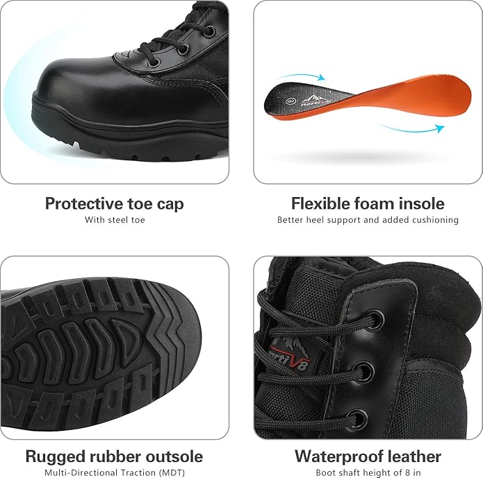 NORTIV 8 Steel Toe Boots for Men Safety Industrial & Construction Military Work Boots Slip Resistant ASTM F2413-18, TROOPER-STL