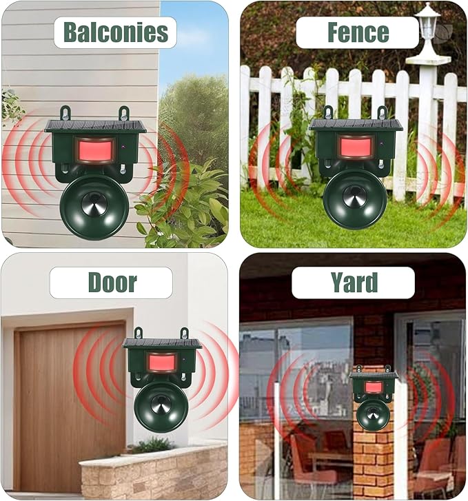 Solar Ultrasonic Bird Repellent Woodpecker Deterrent Animal Repellent Outdoor with Motion Sensor Bird Deterrent to Keep Birds Pigeon Goose Animal Away from Patio Farm Yard Balcony,2 Pack