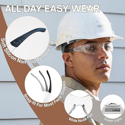 Safety Glasses Men Women 12 pack, Z87 Safety Glasses with Scratch&Impact-Resistant lens, clear safety glasses with Ansi Z87.1 certification for construction, lab, lawnwork,workshop