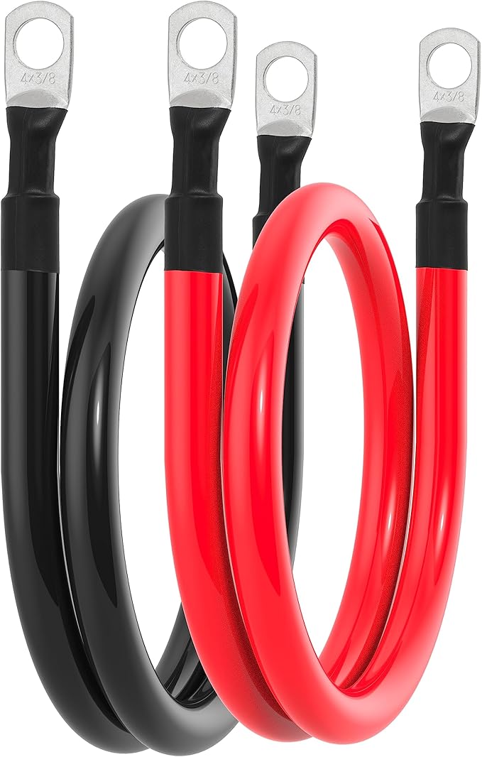 4 AWG Battery Cable 4AWG Gauge Battery Inverter Cables for Automotive Solar Marine Boat RV Car Motorcycle (4 AWG, 18in, 3/8")