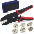 Ratcheting Wire Crimping Tools Set,For Heat Shrink Terminals, Non-Insulated, Open Barrel, Solar Conncetors, Insulated and Non-Insulated Ferrules,Crimping pliers + 6-jaw set,Crimp tool
