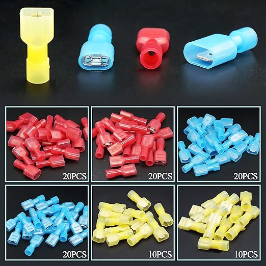 Twidec/100PCS Nylon Spade Connectors Kit 22-10 Gauge Quick Disconnect Fully Insulated Male and Female Wire Spade Terminal Assortment Kit and Wire Crimper Tool with Stripper Cutter