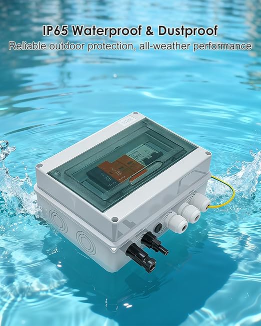 600V Solar DC PV Combiner Box, 1 String IP65 Waterproof 63A Circuit Breaker Box, 2Pcs 32A Fuse & Lightning Arrester Connector for On/Off Grid Solar Panel System, 1 Input 1 Out