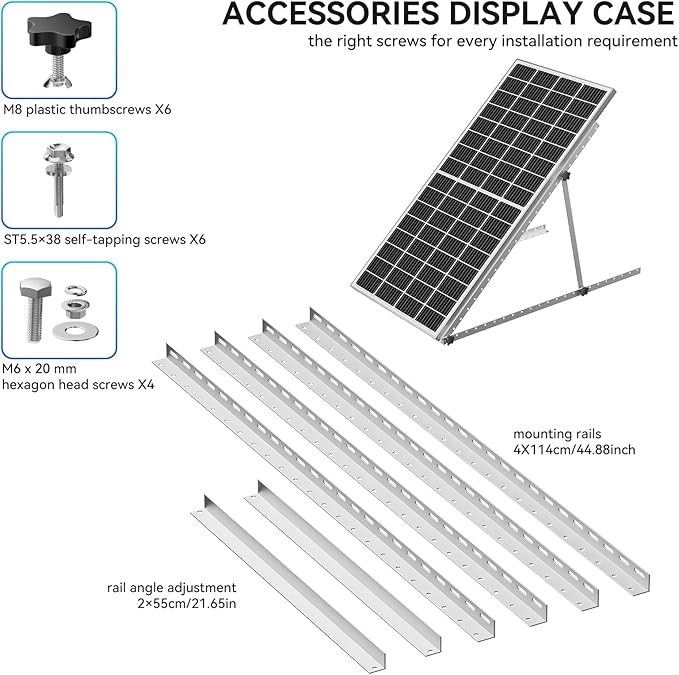 45in Adjustable Solar Panel Tilt Mount Brackets, Anodizing Foldable Tilt Legs, Support 100 200 300 400 Watt Solar Panels 1-2Pcs, Solar Panel Stand for Roof, Off-Grid, RV and Boat