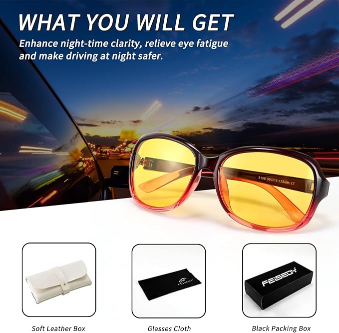 FEISEDY Classic Womens Night Glasses Driving Anti Glare Wrap Around Yellow Sunglasses B2548