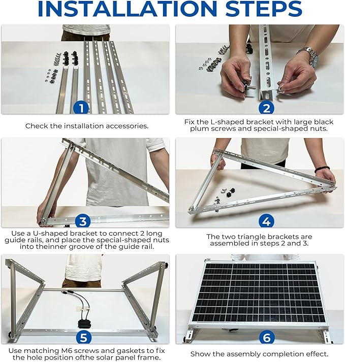 Solar Panel Mount Brackets, 2 Sets 45 inch Adjustable with Foldable Tilt Legs, Suitable for 2-4pcs 180 200 300 400 500 Watt Solar Panel for Roof, RV, Boat, and Off-Grid