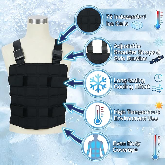 Ice Cooling Vest Neck Cooler for Hot Weather, Reusable Ice Pack Vest with Adjustable Straps, Cold Ice Jacket for Men & Women