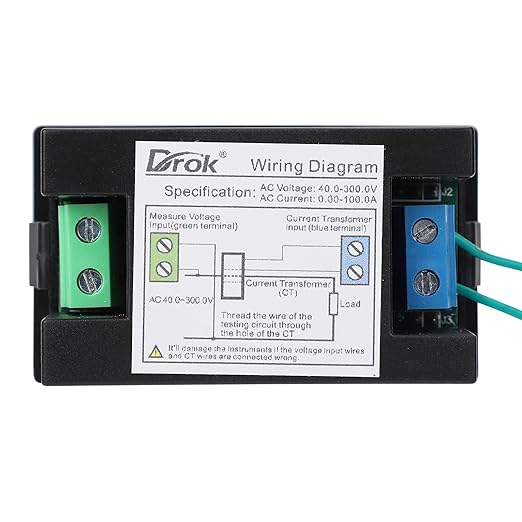 DROK AC Multimeter, AC 40-300V 100A 110V/220V Voltage Current Power Factor Frequency Electric Energy Monitor with Current Transformer, Digital LCD HD Display, Volt Amp Watt Detector Reader Panel