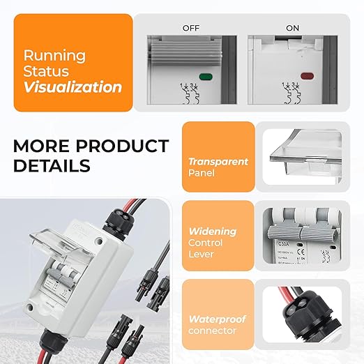 Solar Panel Disconnect Switch 1000V 30A PV Disconnect Switch Outdoor Miniature Circuit Breaker IP65 for Solar PV Homes Battery (1000V 30 Amp)