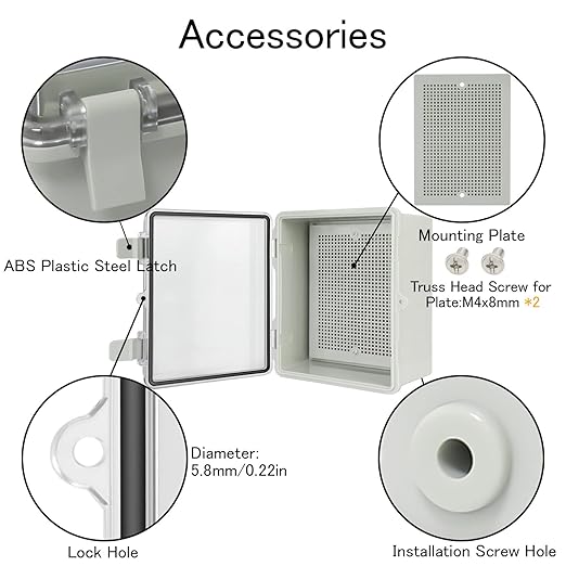 Junction Box IP65 Waterproof ABS Plastic Enclosure Hinged PC Clear Cover Electrical Project Box with Mounting Plate, Wall Brackets, Cable Glands 8.7"x 6.7" x 4.3"(220 * 170 * 110mm)