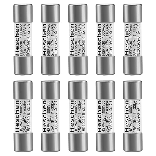 Heschen Solar DC1000V PV Fuse, Photovoltaic Fuses, gPV Type Fuse Link, HSPV-30, 10 * 38mm, 25A 1000VDC, I1 33kA, for Solar PV System Protection, 10PCS