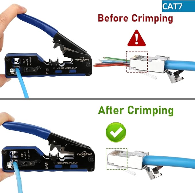 RJ45 Crimp Tool Pass Through,All-In-One Modular Ethernet Crimper for CAT7 CAT6A CAT6 CAT5E CAT5,Ethernet Crimping Tool Kit,Network Terminal Crimper Tool