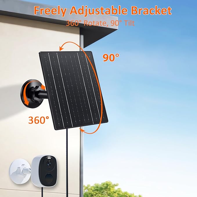 Zivif 10W Solar Charger, 5V Solar Panel for Security Cameras with USB-C/Micro USB/DC 5.5x2.1mm Ports, IP66 Waterproof, 360° Adjustable Mount & 7.2ft Cable (2 Pack)